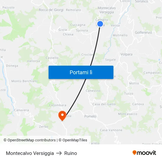 Montecalvo Versiggia to Ruino map