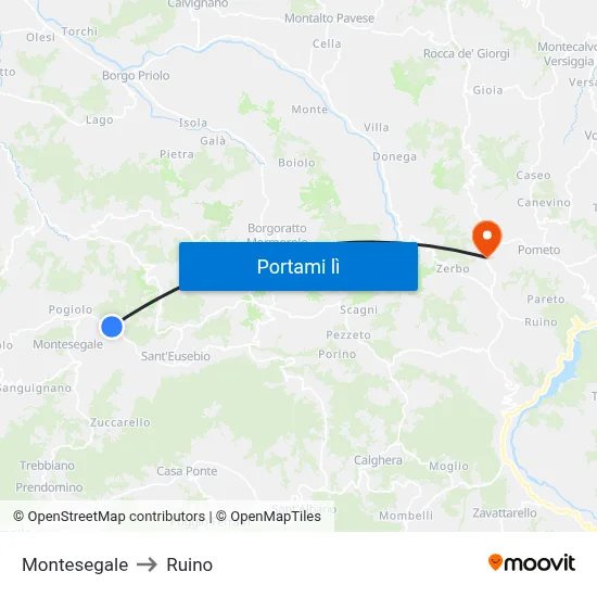 Montesegale to Ruino map