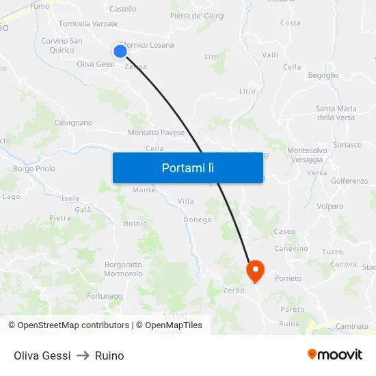 Oliva Gessi to Ruino map