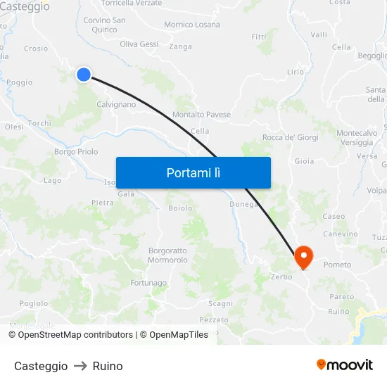Casteggio to Ruino map