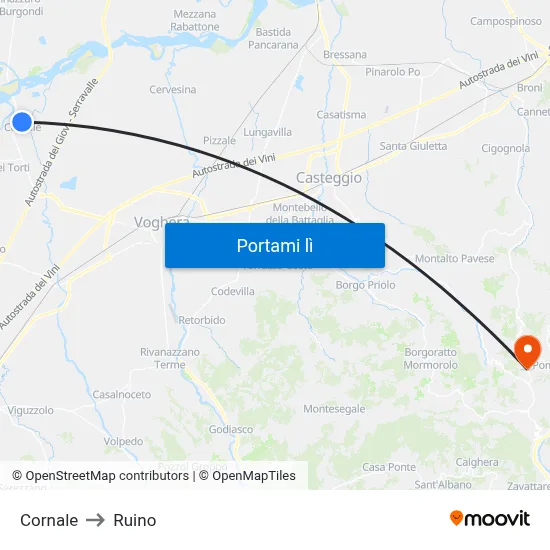 Cornale to Ruino map