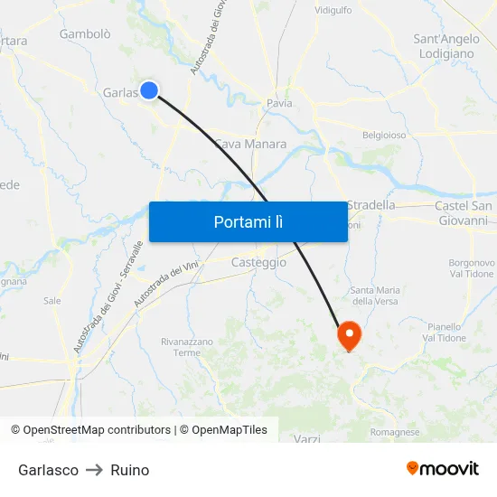 Garlasco to Ruino map