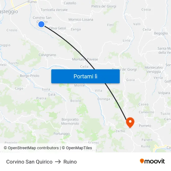 Corvino San Quirico to Ruino map
