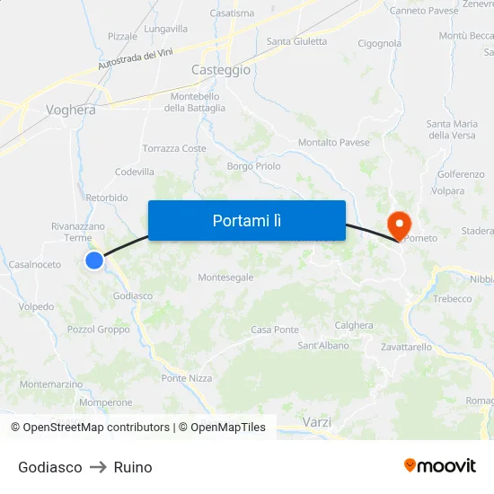 Godiasco to Ruino map