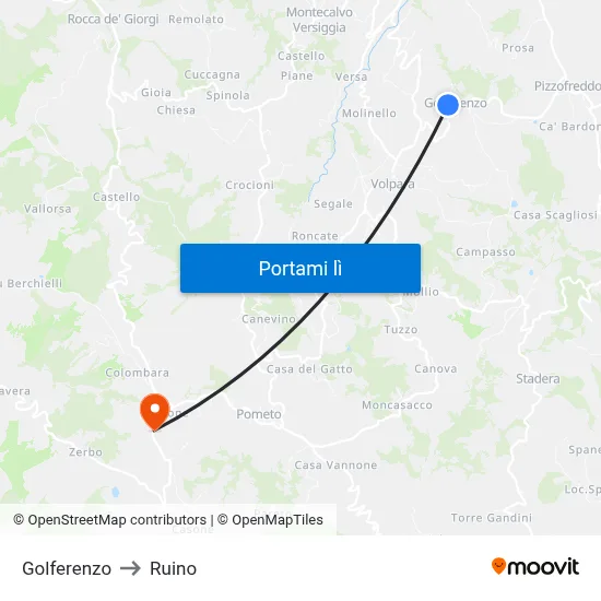 Golferenzo to Ruino map