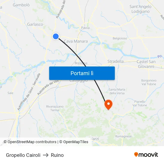 Gropello Cairoli to Ruino map