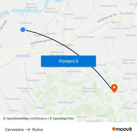 Cervesina to Ruino map