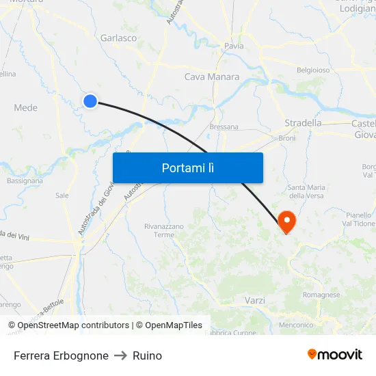 Ferrera Erbognone to Ruino map