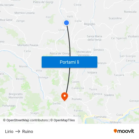 Lirio to Ruino map