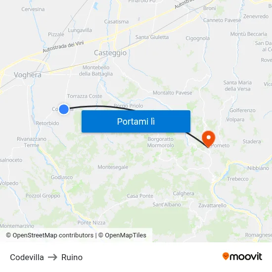 Codevilla to Ruino map