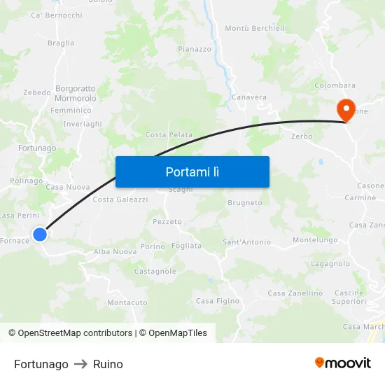 Fortunago to Ruino map