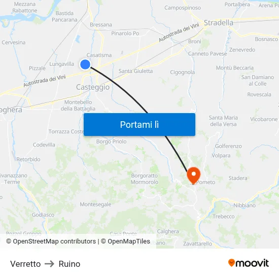 Verretto to Ruino map