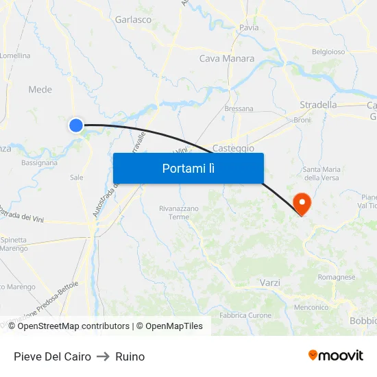 Pieve Del Cairo to Ruino map