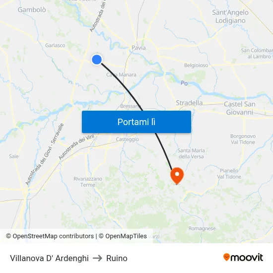 Villanova D' Ardenghi to Ruino map