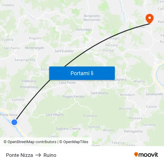 Ponte Nizza to Ruino map