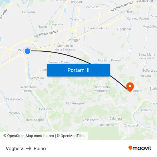 Voghera to Ruino map