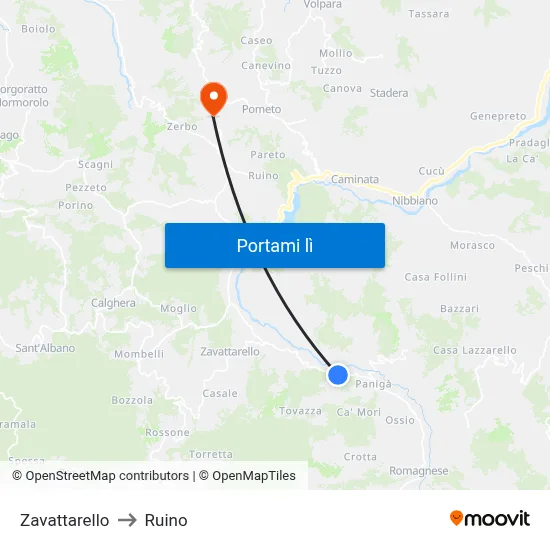 Zavattarello to Ruino map