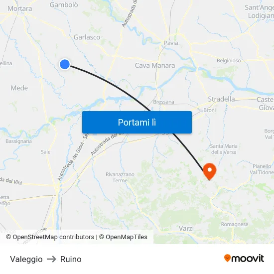 Valeggio to Ruino map