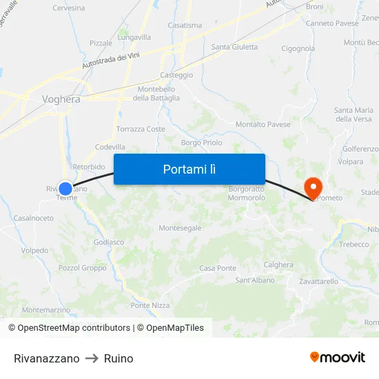 Rivanazzano to Ruino map