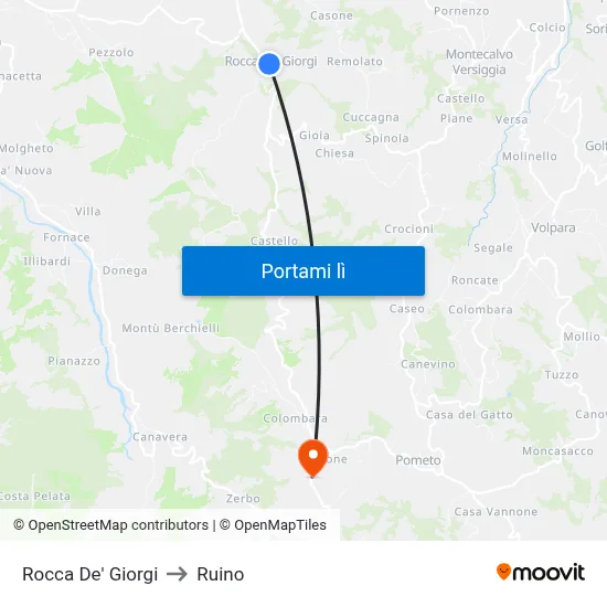 Rocca De' Giorgi to Ruino map