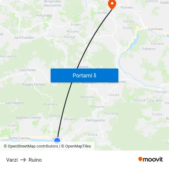Varzi to Ruino map