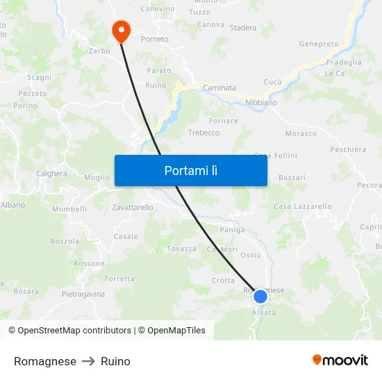 Romagnese to Ruino map
