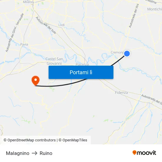 Malagnino to Ruino map