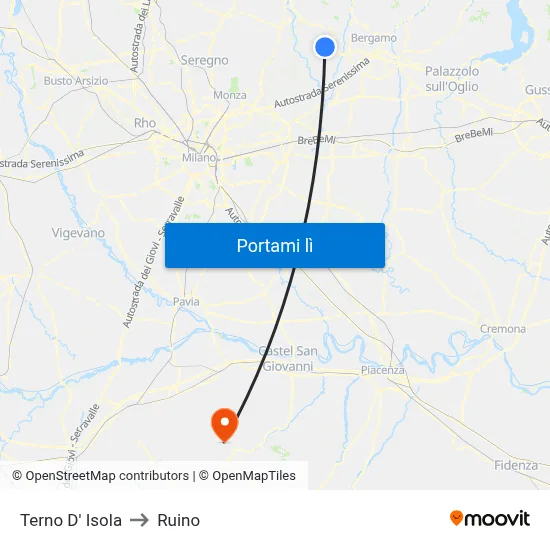Terno D' Isola to Ruino map