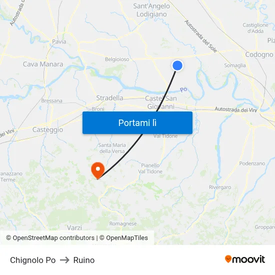 Chignolo Po to Ruino map