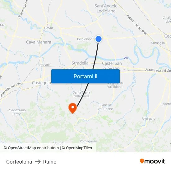 Corteolona to Ruino map