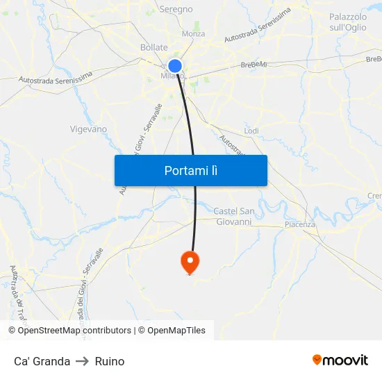 Ca' Granda to Ruino map