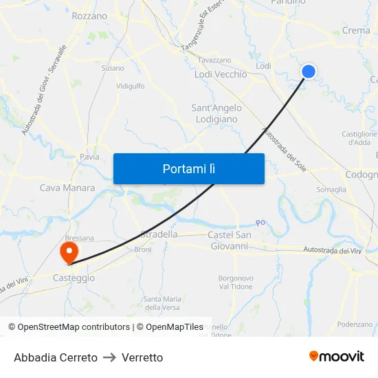 Abbadia Cerreto to Verretto map