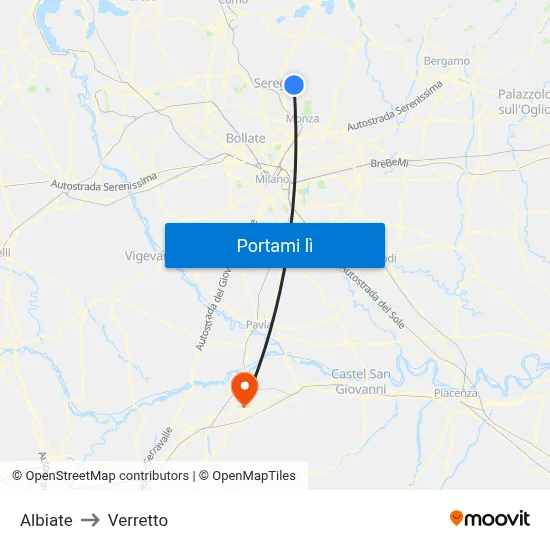 Albiate to Verretto map