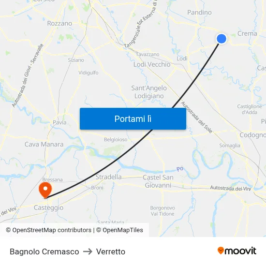 Bagnolo Cremasco to Verretto map