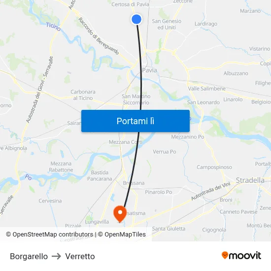 Borgarello to Verretto map