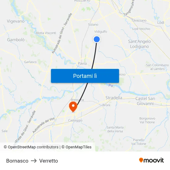 Bornasco to Verretto map