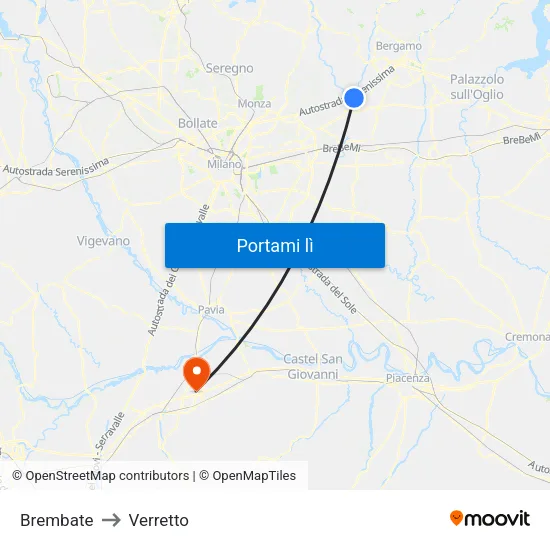Brembate to Verretto map