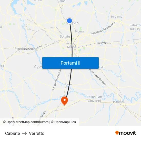 Cabiate to Verretto map