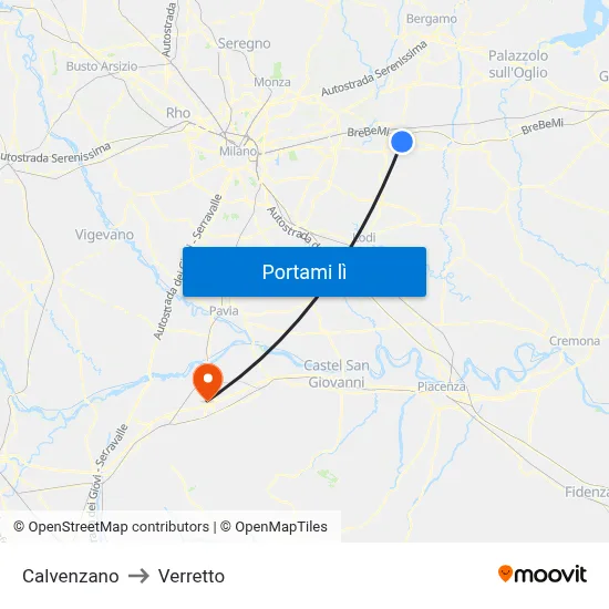 Calvenzano to Verretto map
