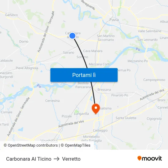 Carbonara Al Ticino to Verretto map