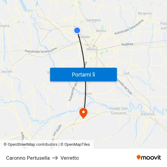 Caronno Pertusella to Verretto map