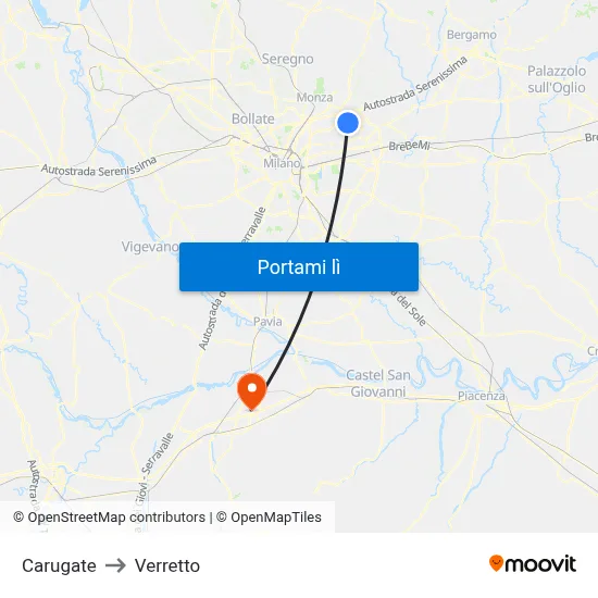 Carugate to Verretto map