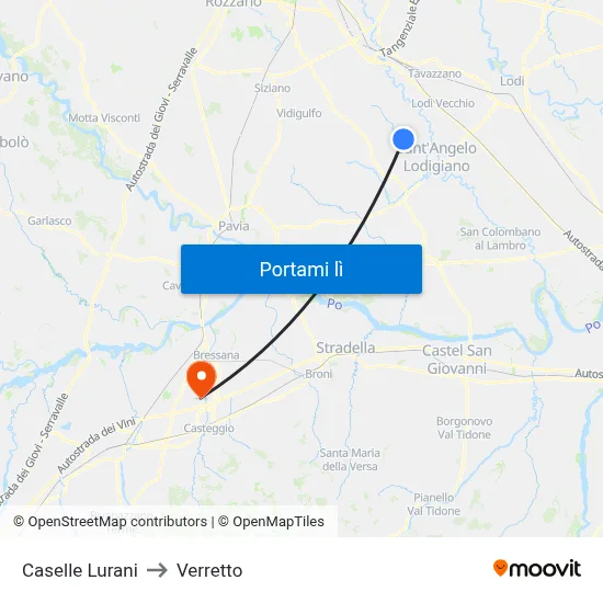 Caselle Lurani to Verretto map