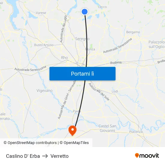 Caslino D' Erba to Verretto map