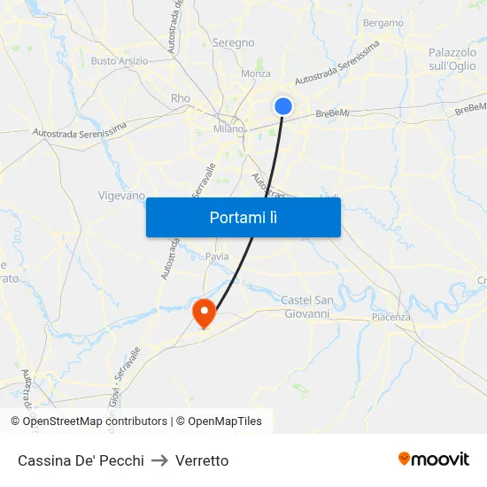 Cassina De' Pecchi to Verretto map