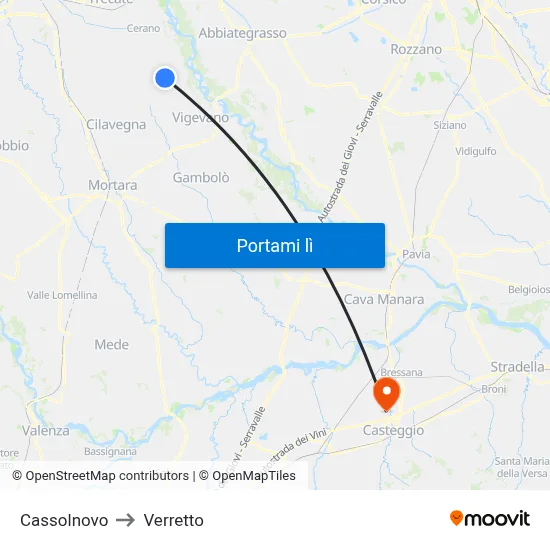 Cassolnovo to Verretto map