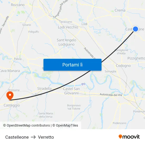 Castelleone to Verretto map