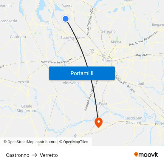 Castronno to Verretto map