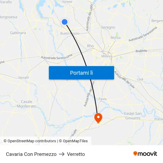 Cavaria Con Premezzo to Verretto map