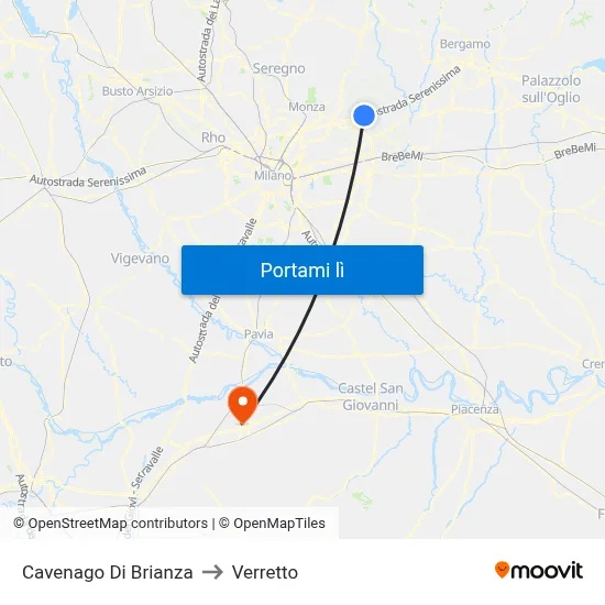 Cavenago Di Brianza to Verretto map